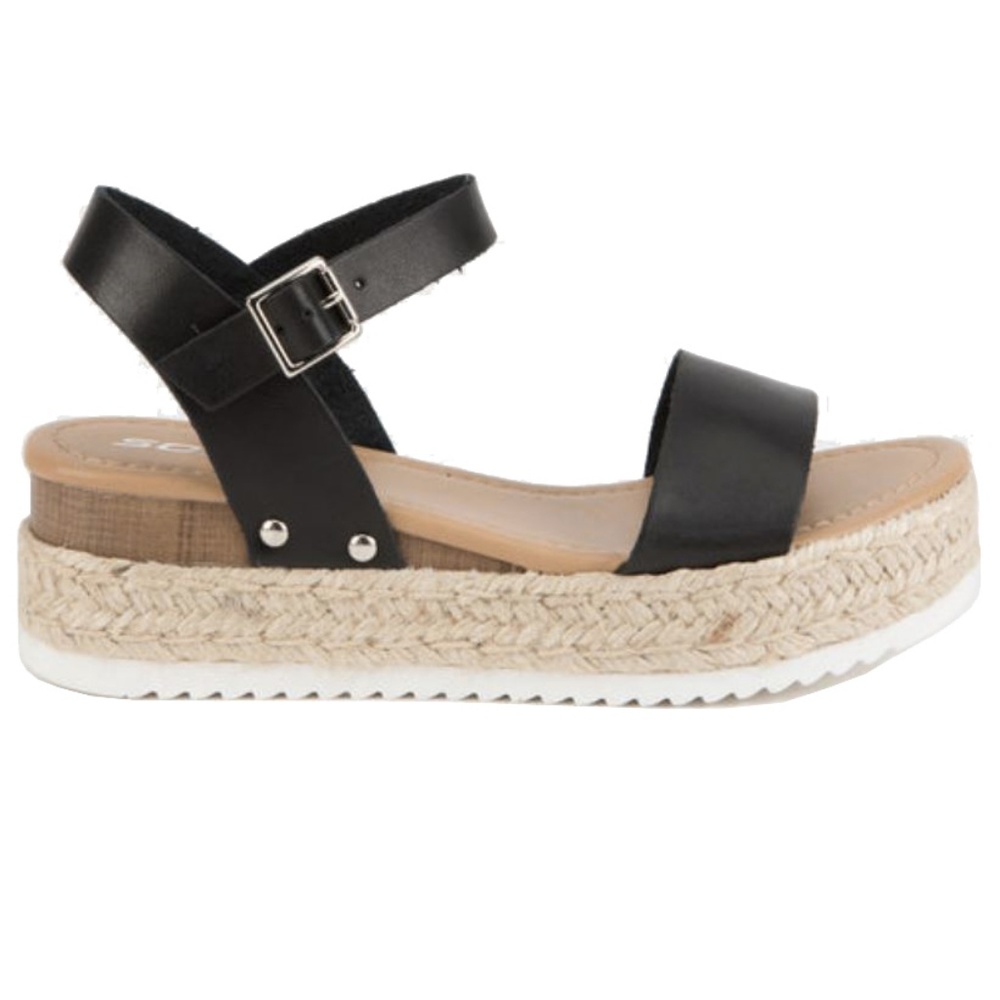 New Black Open Toe Espadrille Flatform Sandals - Picture 2 of 3